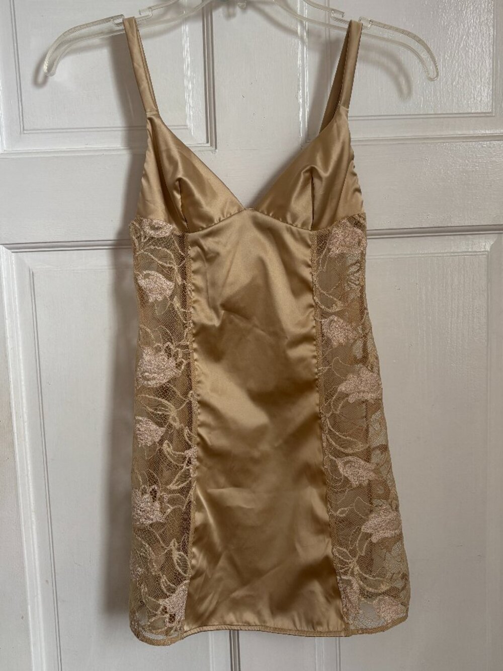 La Perla Dress Gold Floral Lace Chemise Mini Slip Made in Italy Side Mesh XS